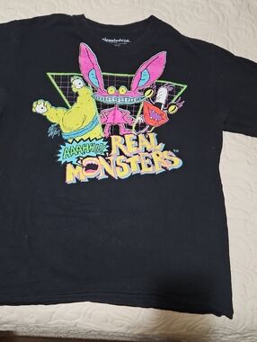 Nickelodeon Black Tee with Neon Real Monsters Graphic